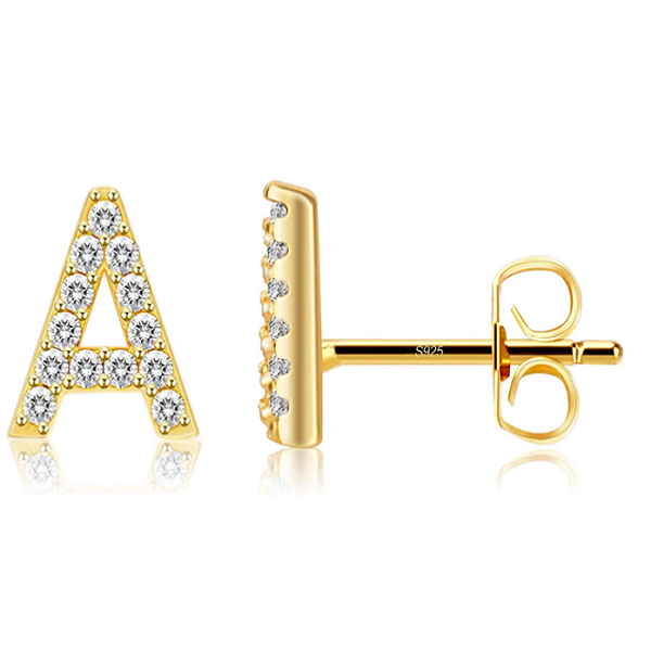 S925 Sterling Silver Initial Stud Earrings