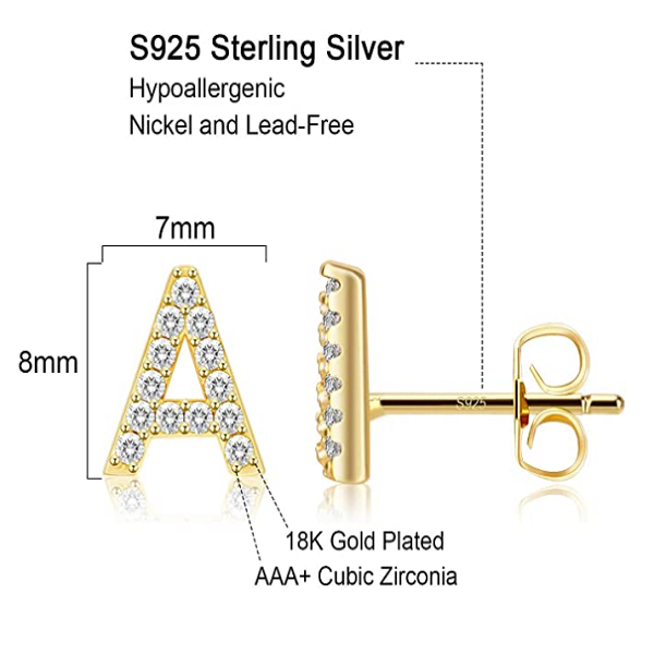 S925 Sterling Silver Initial Stud Earrings - Image 2
